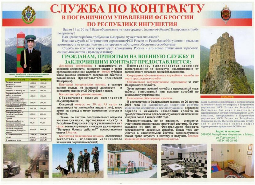 Служба по контракту в пограничном управлении ФСБ России по республике Ингушетия